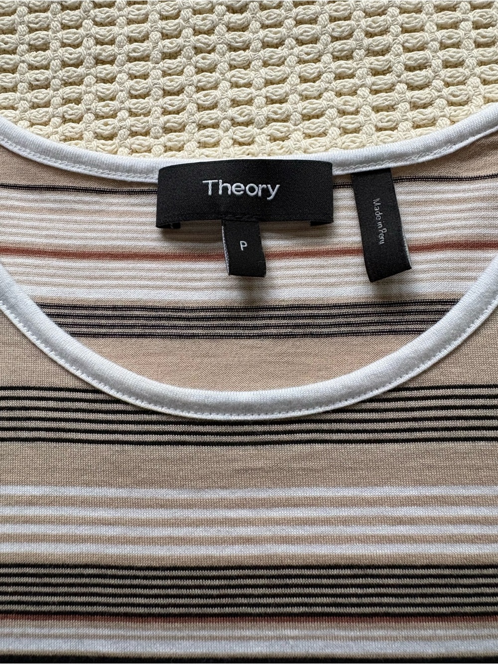Theory black tan white striped Tshirt - Picture 3 of 6
